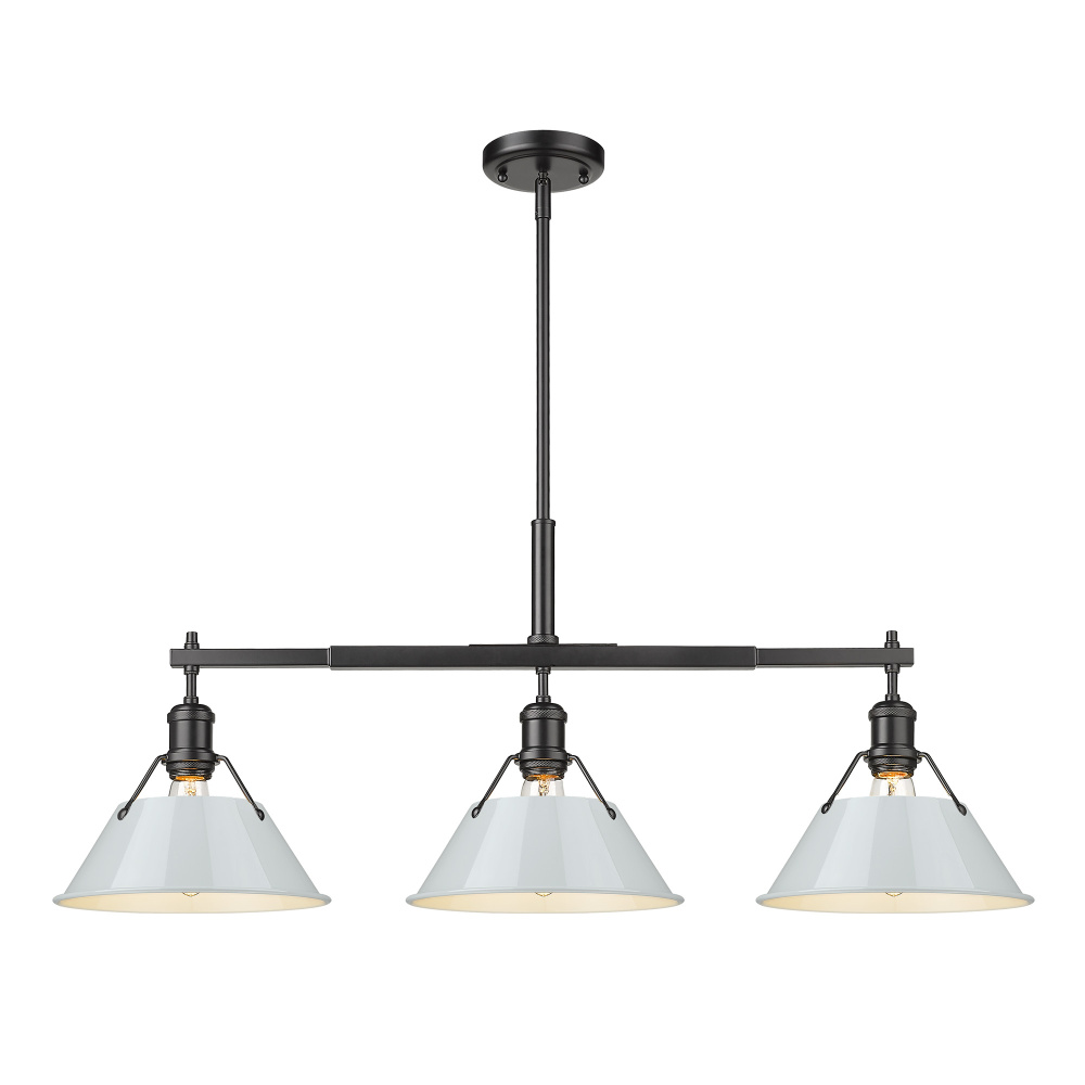 Yep by Golden Lighting Orwell 3-light Island Light in Matte Black and Dusky Blue shade